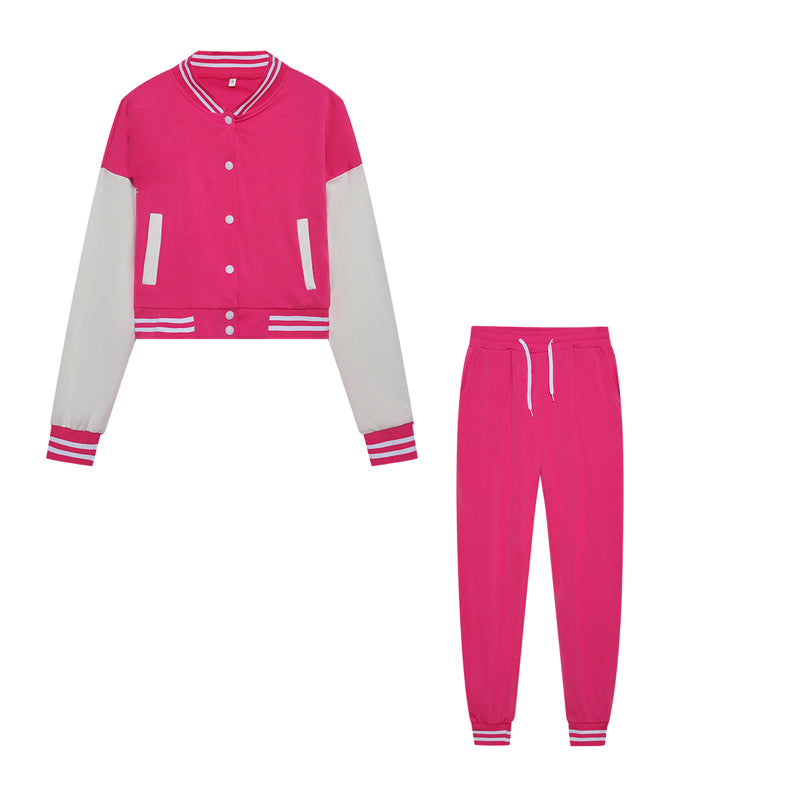 Stitching Jacket Single-breasted Baseball Set Wear Sports Two-piece Women's Clothing