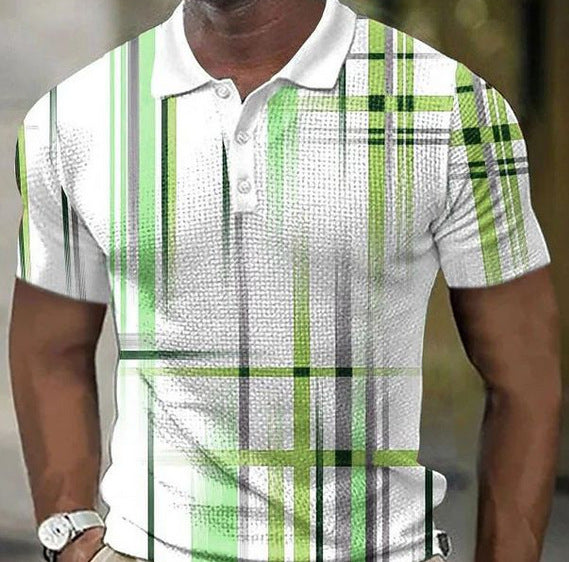 Men's Casual Short-sleeved Lapel 3D Printed T-shirt