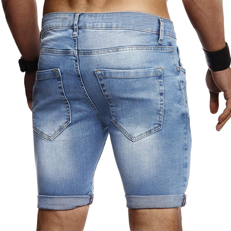 Men's Fashion Holes Blue Denim Shorts
