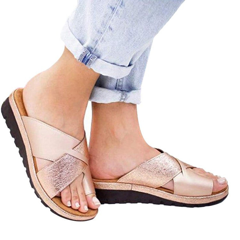 Women's Sunflower Flag Color Cross Clip Toe Shoes