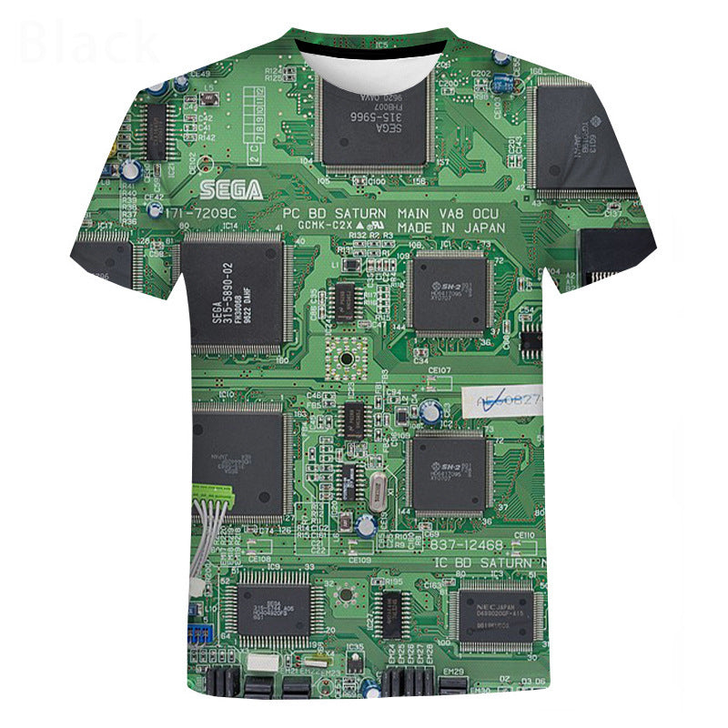 Mechanical Motherboard Printing 3D Digital Printing Men's New Short Sleeve