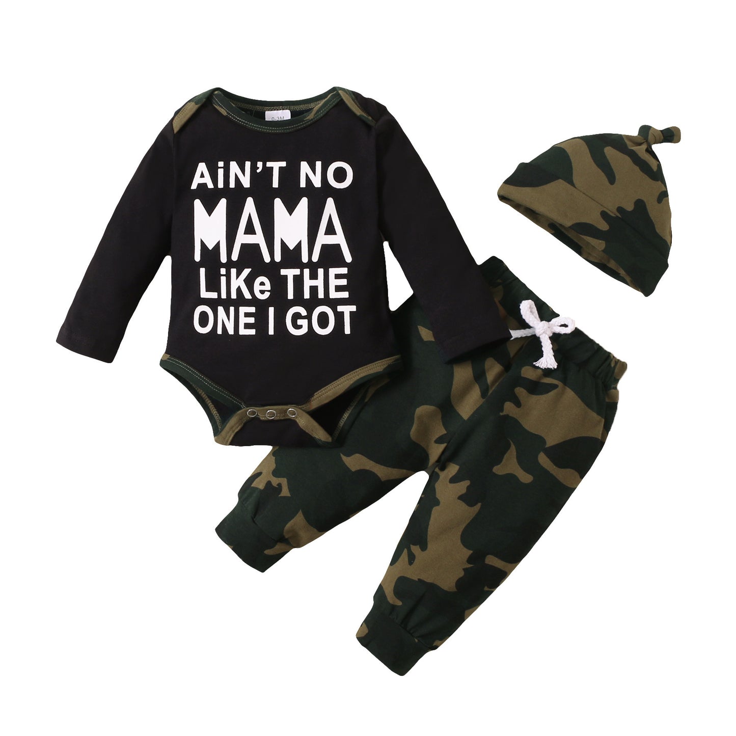 Spring And Autumn Boys' MAMA Letter Printing Long-sleeve Jumpsuit Three-piece Set