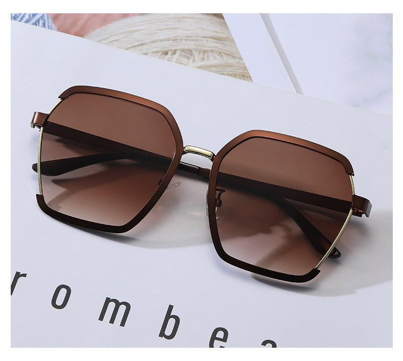 Metal Semi-rimless Sunglasses Street Shooting European And American Women UV Protection Glasses