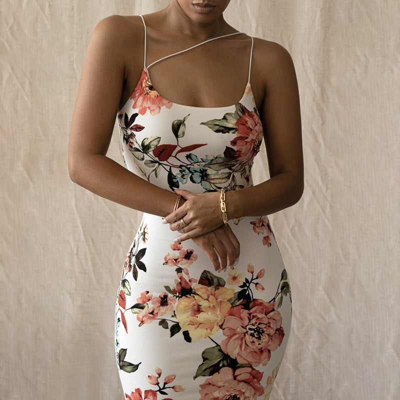 Women's Summer Print Sling Slim Dress