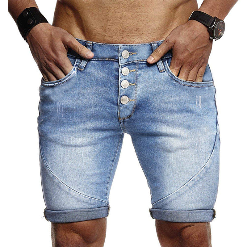 Men's Fashion Holes Blue Denim Shorts