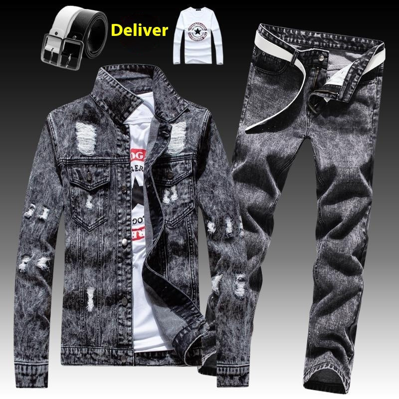 Men's Denim Coat With Long Pants Suit