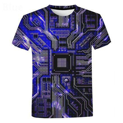 Mechanical Motherboard Printing 3D Digital Printing Men's New Short Sleeve