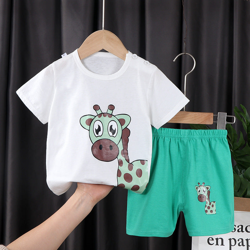Two-piece Cotton T-shirt With Short Sleeves For Boys And Girls
