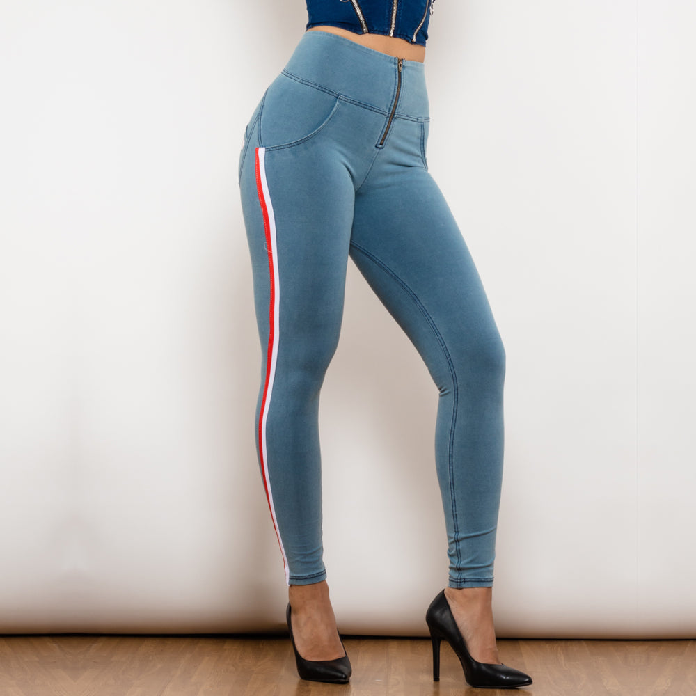Shascullfites Melody Fashion Side Stripe Skinny Slim Fit Jeans Butt Lifting Female Casual Elasticity Pencil Denim Pants