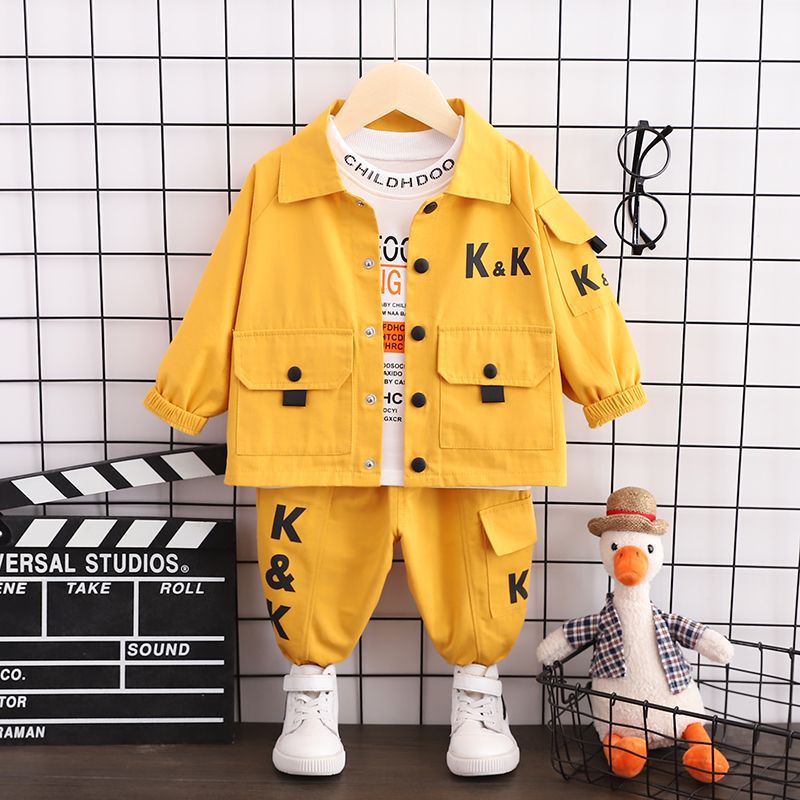 Fashion Letter Jacket Long Sleeve T-shirt Jeans Three-piece Set