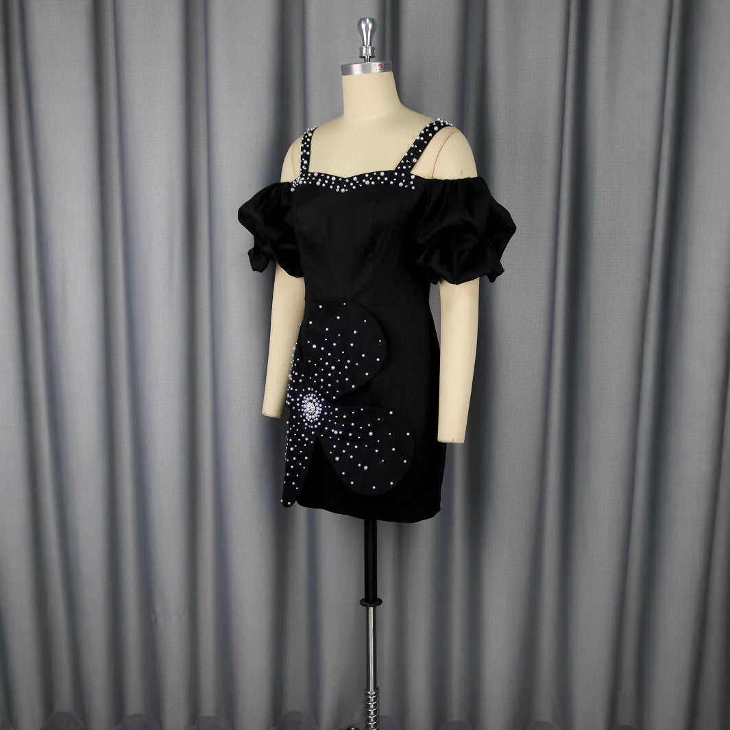 European And American Sexy Sling Puff Sleeve Dress