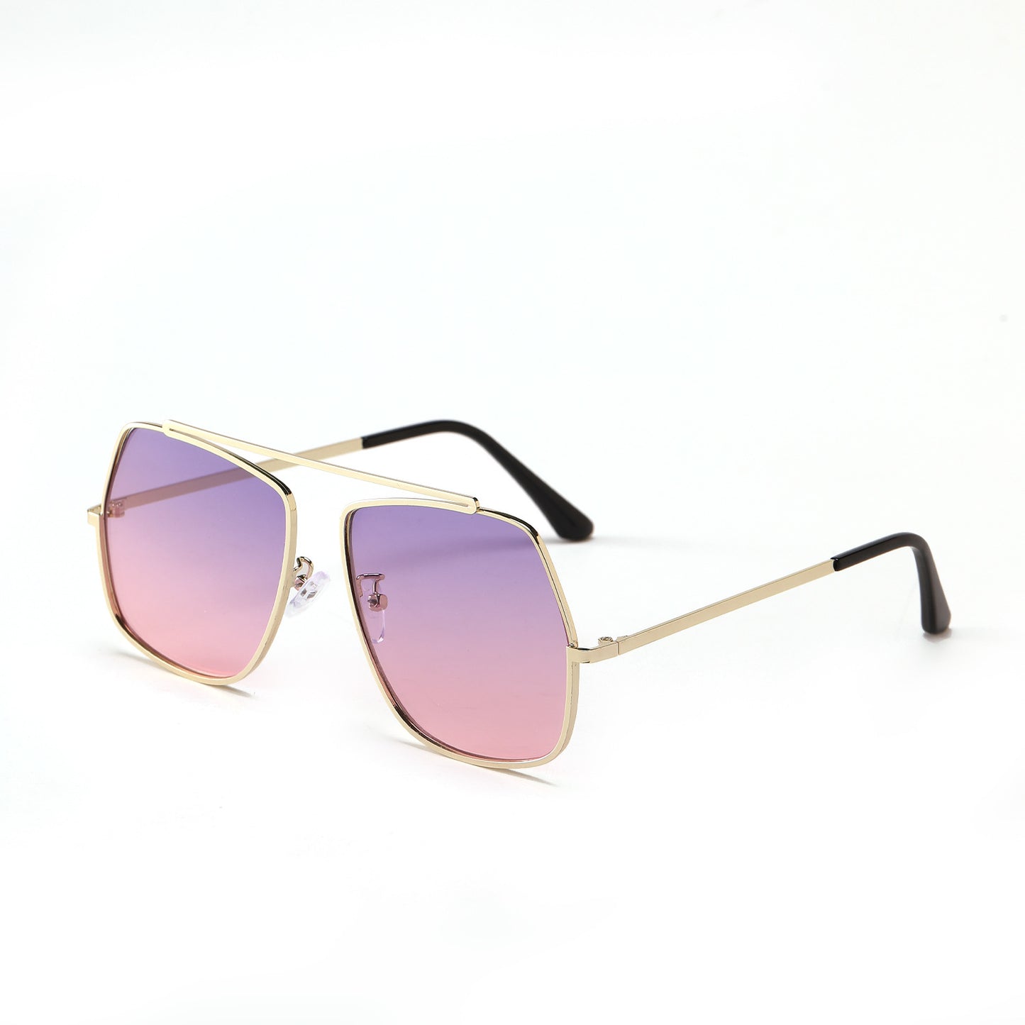 Women's Metal Frame Polygonal Single Bridge Gradient Sunglasses