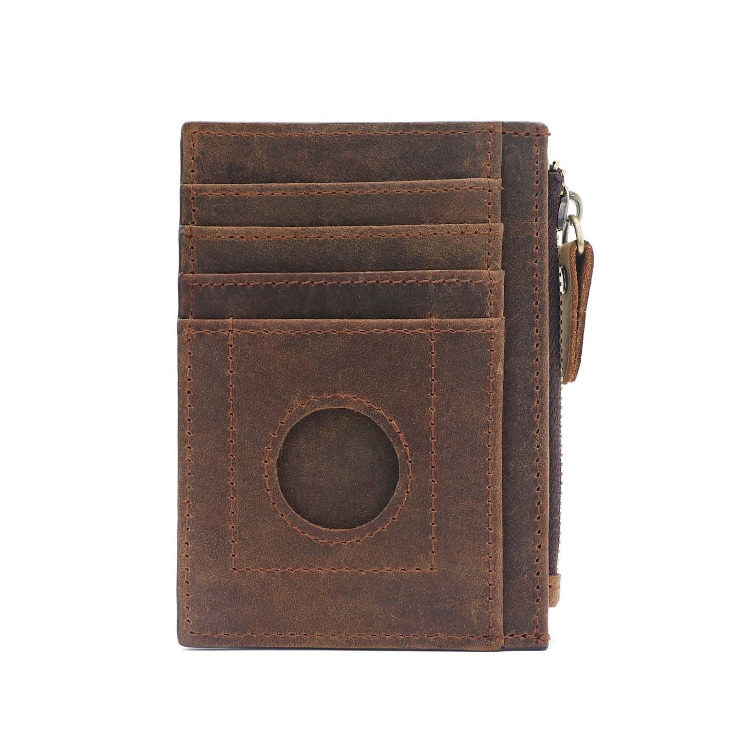 Leather Zipper Tracker Case Card Holder