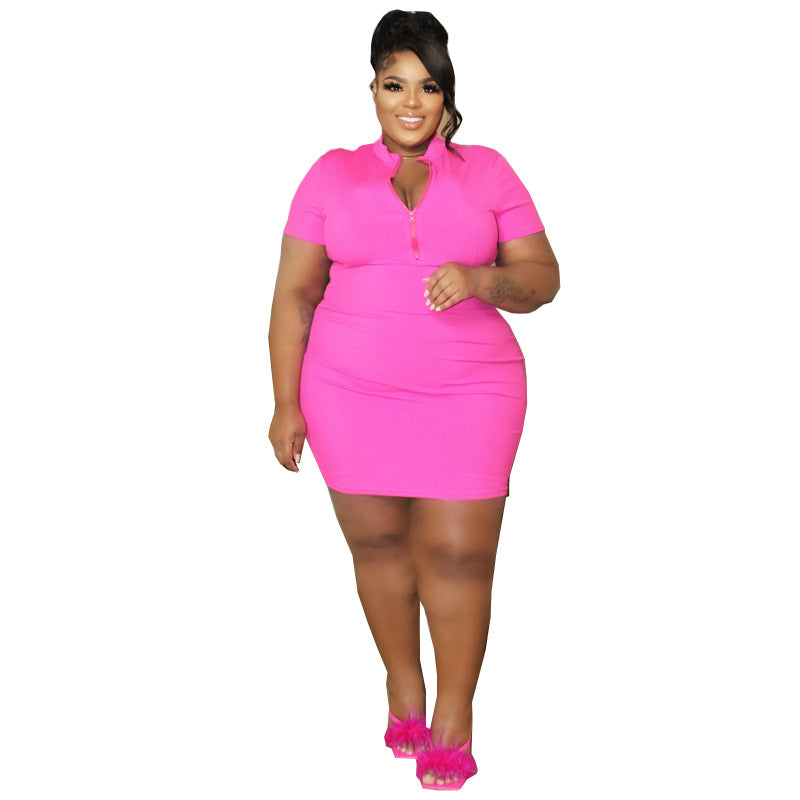 Stylish Solid Color Zipper Dress