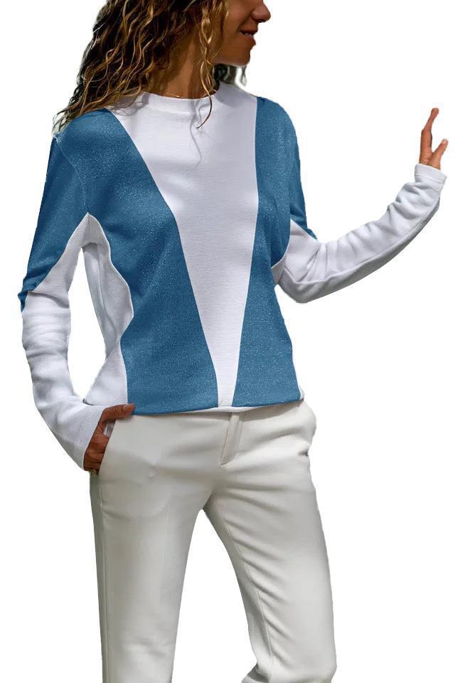 Spring And Autumn New European And American Top T-shirt Women's Stitching Contrast Color