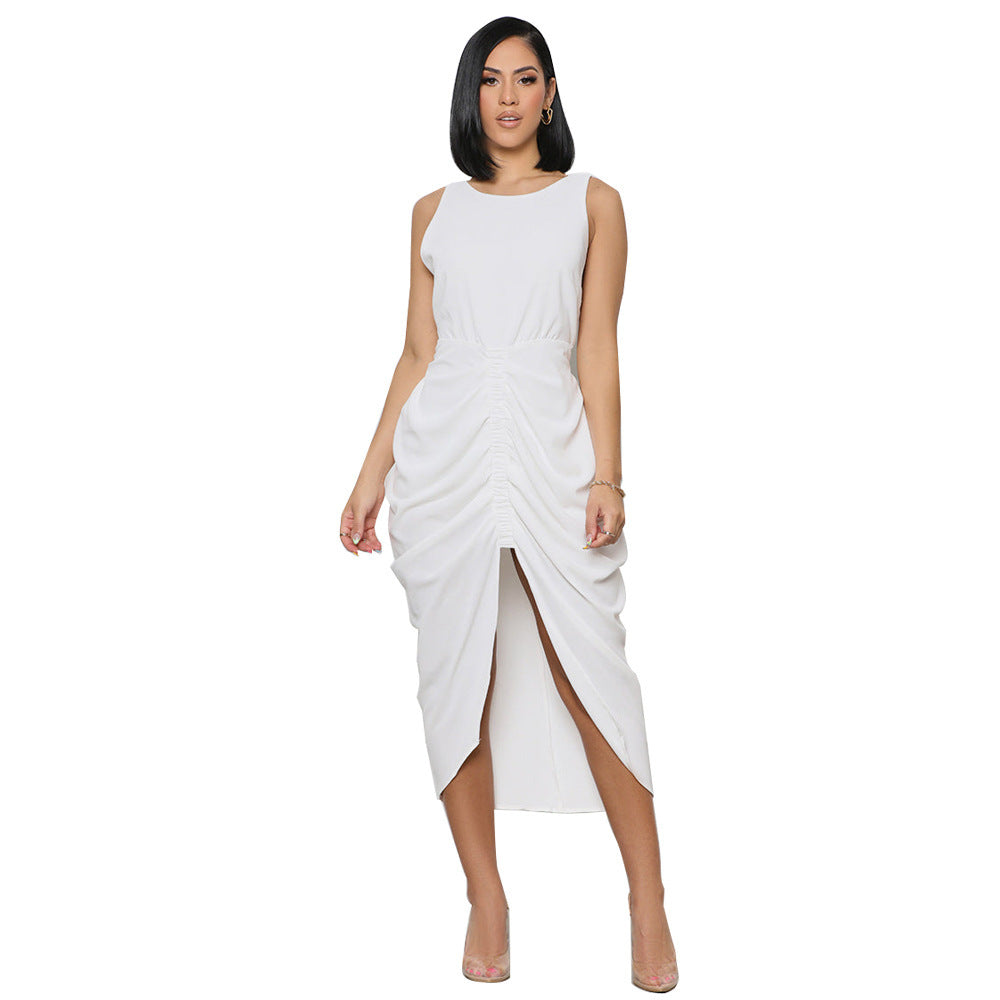 Pleating Temperament Waist-controlled Split Dress