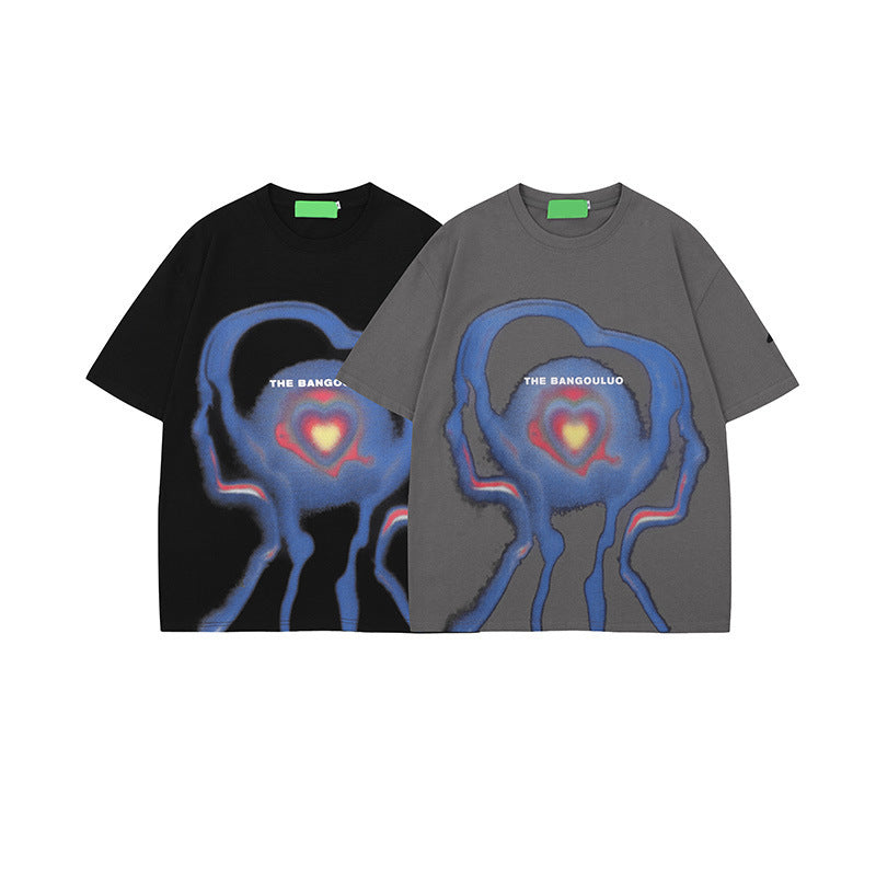 3D Dizzy Alien Print Pattern Short Sleeve T-shirt