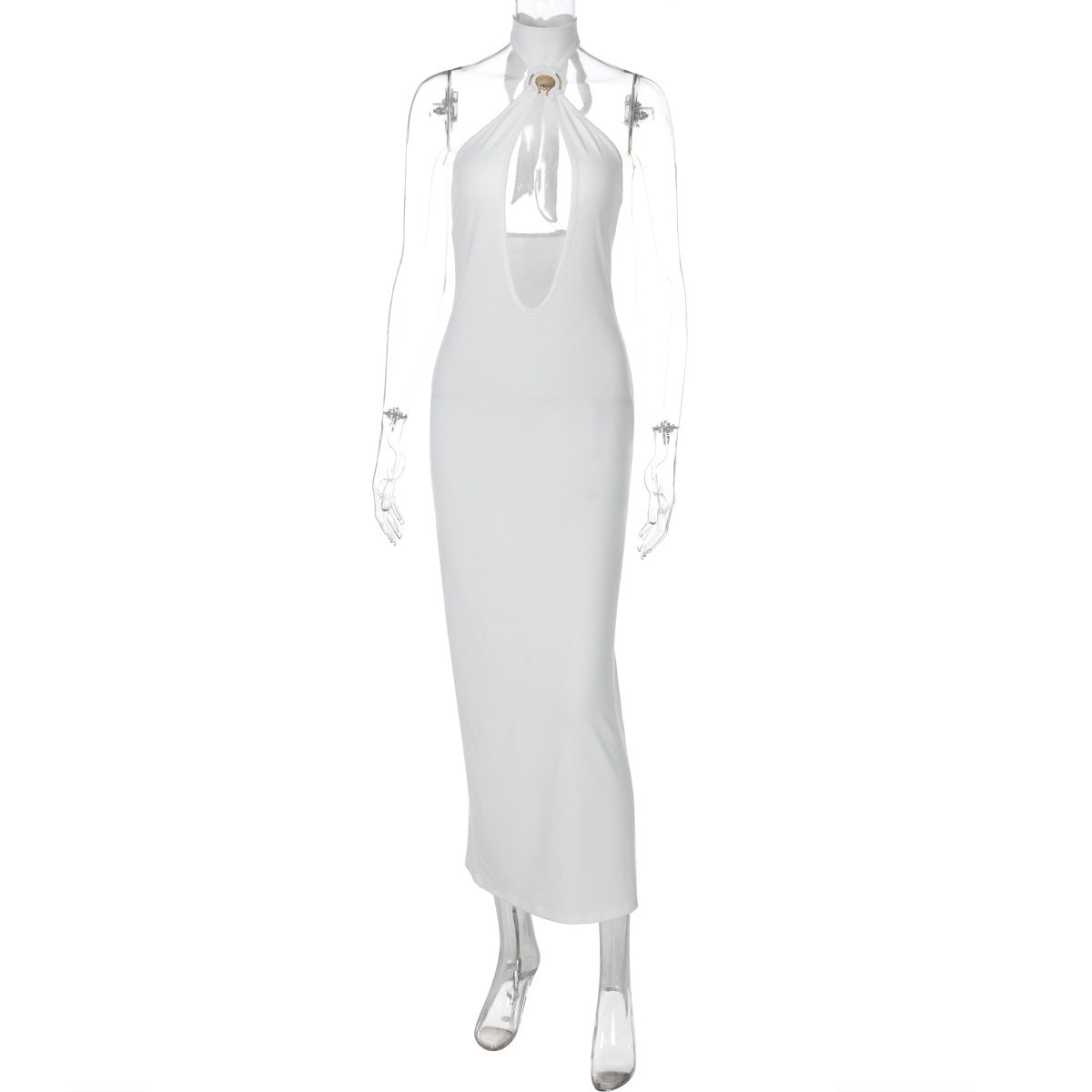 Solid Color Iron Hoop Sexy Cutout Slim Fit Dress