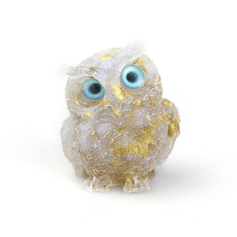 Natural Crystal Gravel Drops Glue Owl Ornaments
