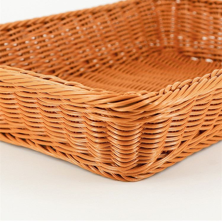 Rattan Storage Basket Plastic Woven Fruit Basket Home Storage Organizing Basket