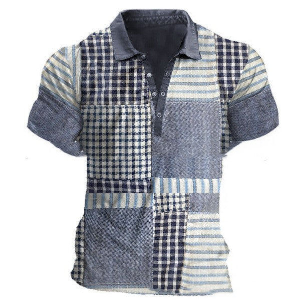 Polo Shirt Short Sleeve Plaid Printing Casual