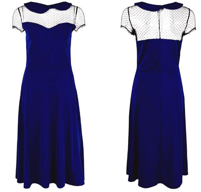 Women Sexy Mesh Short Sleeve Slim Female Lacing Splice Solid Knee-Length Summer Dress