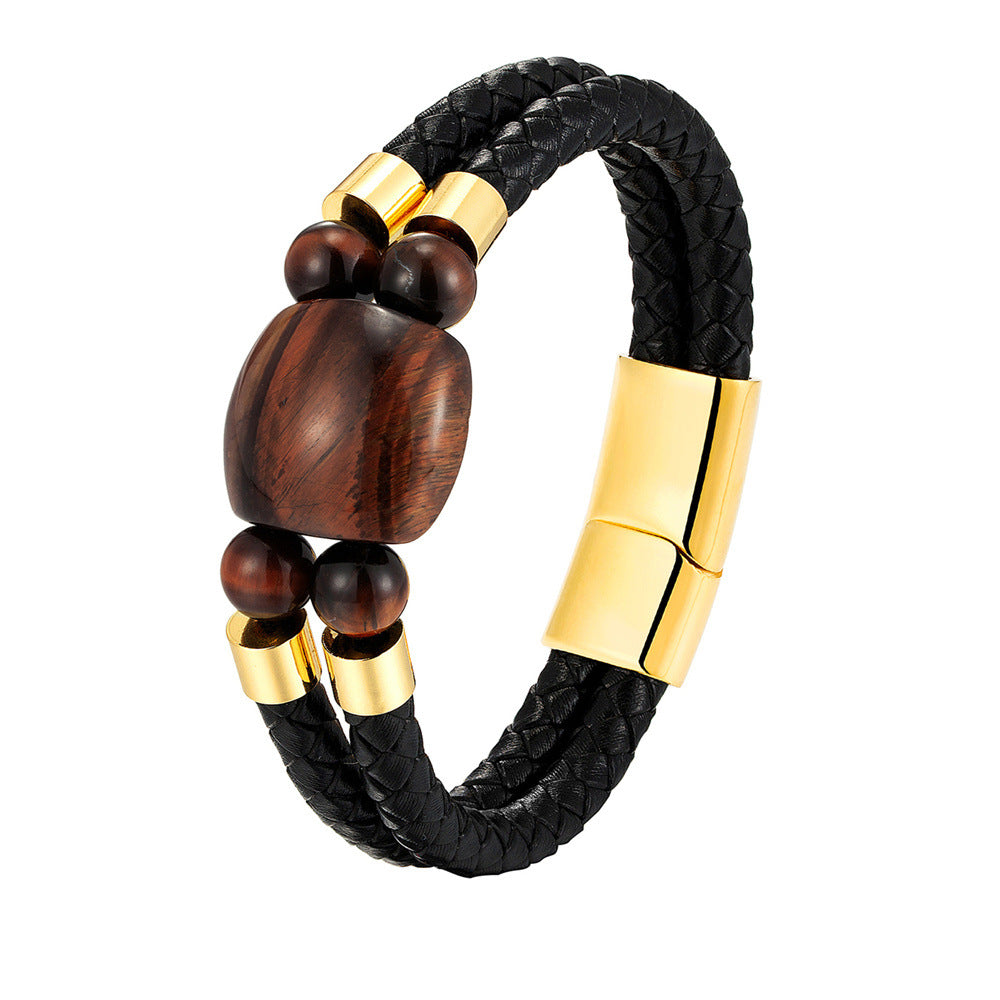 New Stainless Steel Natural Tiger Eye Stone Beaded Bracelet For Men