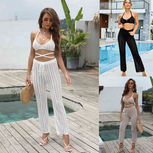 Hollow-out Bikini Top Trousers Lace-up Suit