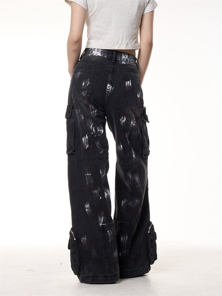 Make Old Graffiti Dyed Multi Pocket Workwear Jeans