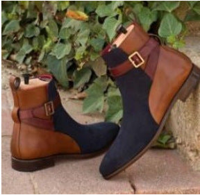 Color matching lattice belt buckle men's shoes