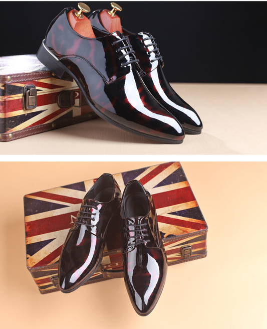 2021 popular men's leather shoes with glossy patent leather shoes