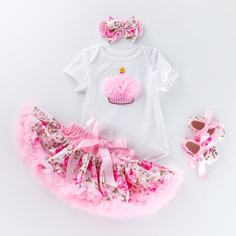 Baby cartoon romper princess dress set