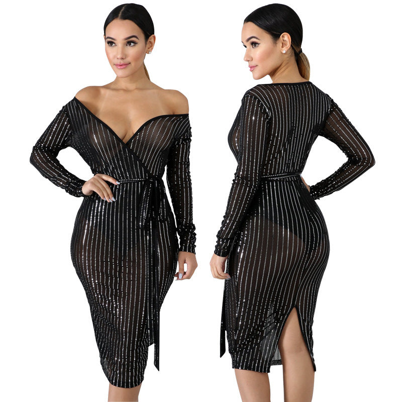 Deep V dress with screen punch