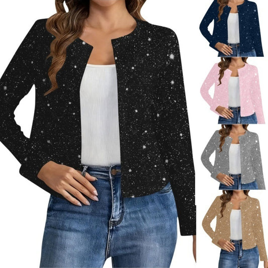 Fashionable Cardigan Long-sleeve Gold-foil Jacket For Women