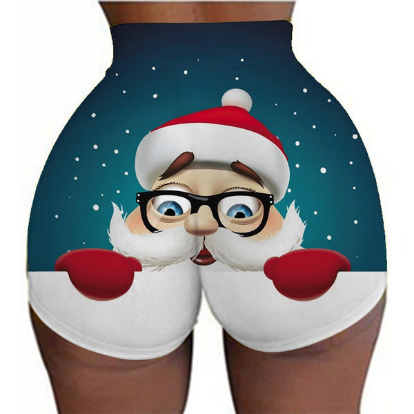 Women's Christmas sports legging shorts hip-lifting yoga pants plus size
