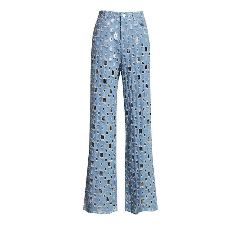 Distressed hole wide-leg pants