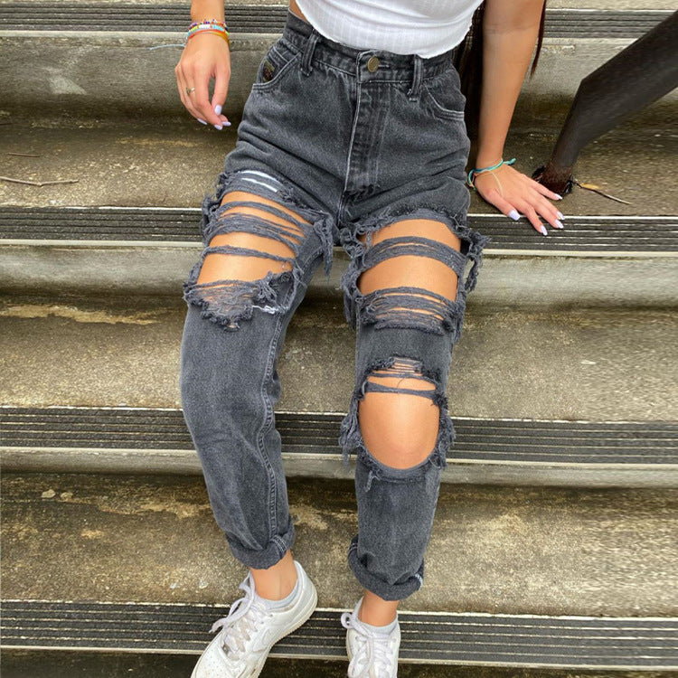 Women's jeans ripped holes are thinner women's jeans