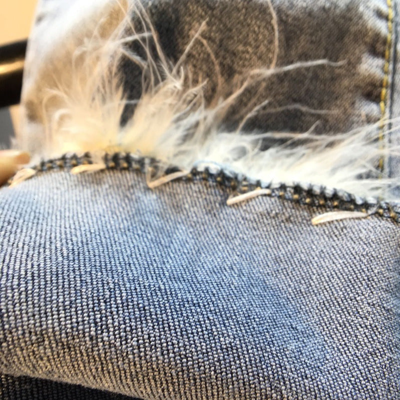 Leggings with real rabbit fur and high waist