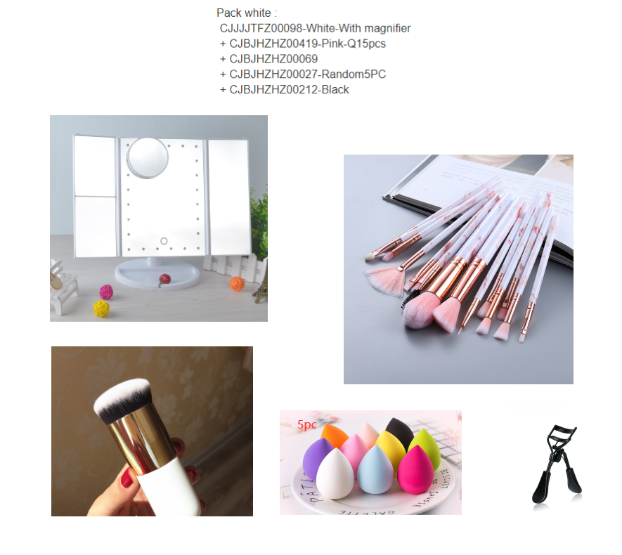 Make up mirror and brush powder puff suit