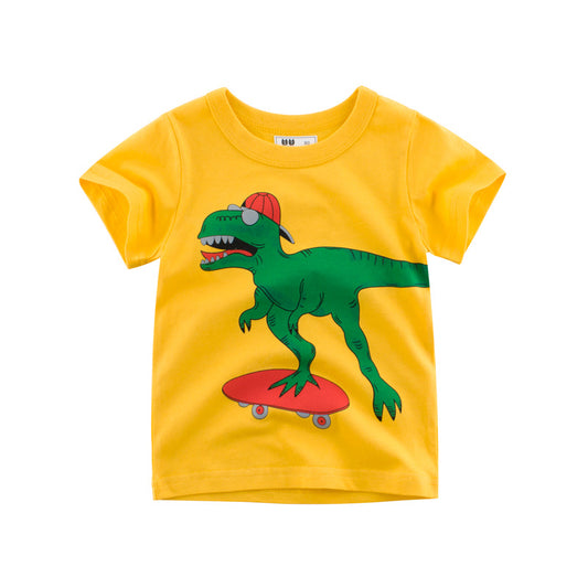 Brand children's clothing wholesale factory direct 2021 summer children's short-sleeved T-shirt baby clothes dinosaur pattern