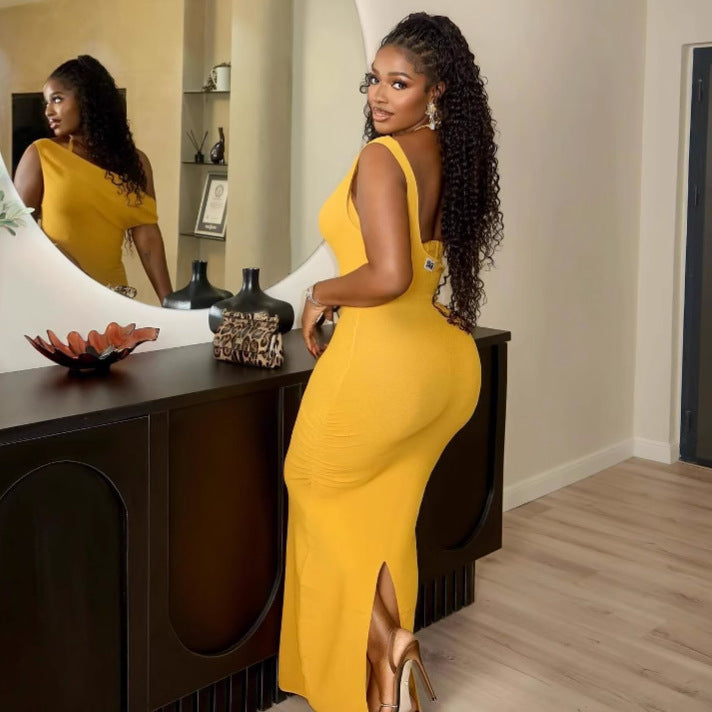 Fashion Sexy Slant Neck Backless Dress Women