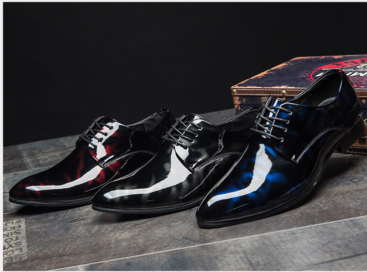 2021 popular men's leather shoes with glossy patent leather shoes
