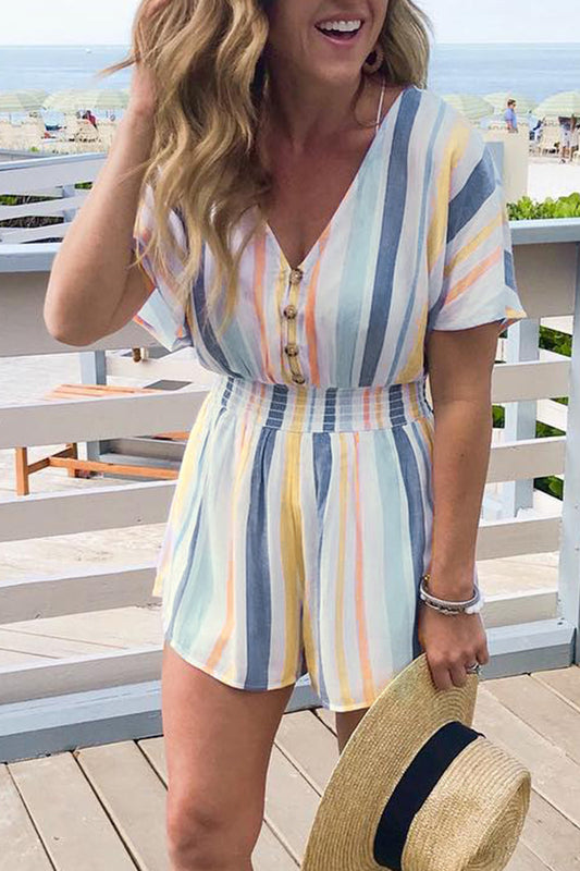 Printed V-neck striped jumpsuit
