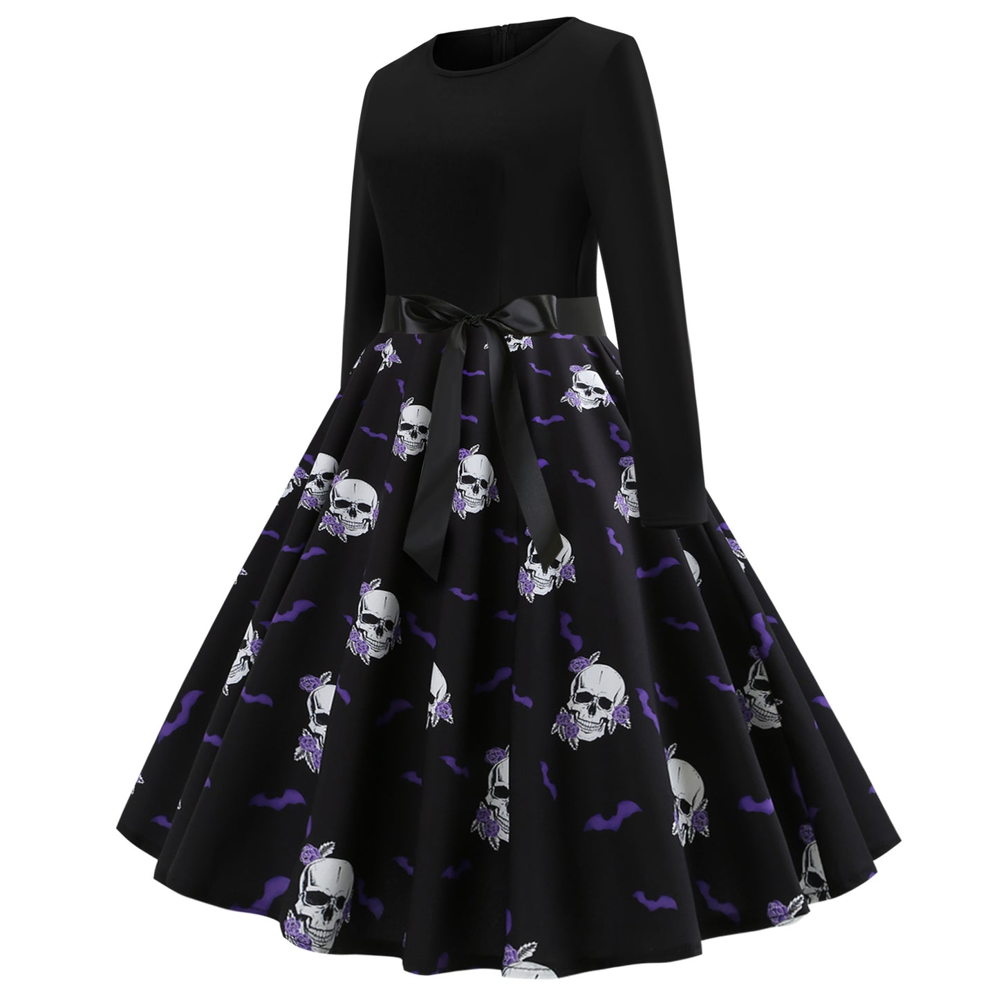 Printed long-sleeved retro dress