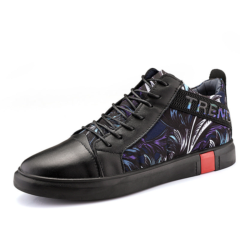 Men's Leather Plush Warm Boots Casual High Top Board Shoes