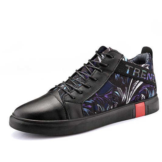 Men's Leather Plush Warm Boots Casual High Top Board Shoes