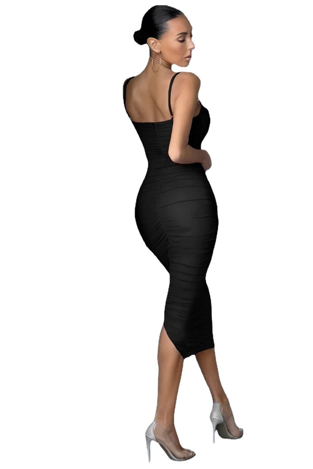 Women's Mesh Tight Pleated Bandage One-piece Dress
