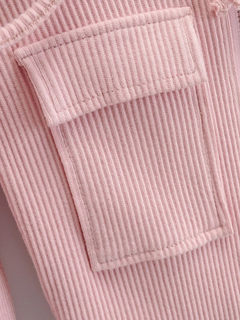 Zip Pocket Hooded Top Stretch Pants Knit Suit