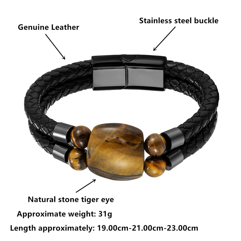 New Stainless Steel Natural Tiger Eye Stone Beaded Bracelet For Men