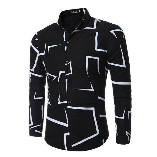 Men's Geometric Print Casual Long-Sleeved Shirt